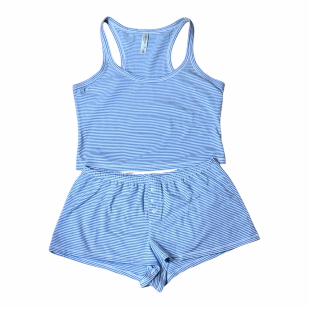 Wild Fable Women’s Blue Striped Cotton Tank & Shorts Sleep Set - Picture 1 of 8